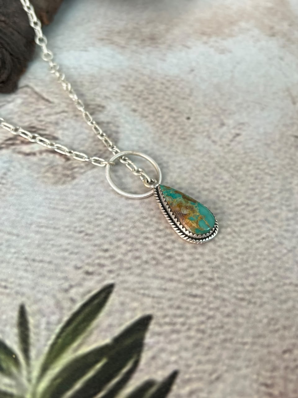 Handmade Sterling Silver Sonoran Mountain Turquoise Lariat Necklace Signed Nizhoni