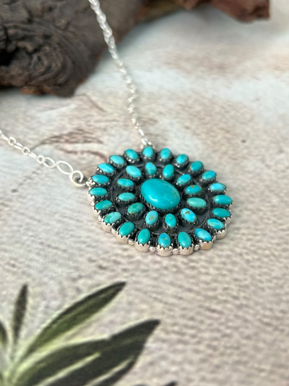 Handmade Sterling Silver Kingman Turquoise Necklace Signed Nizhoni