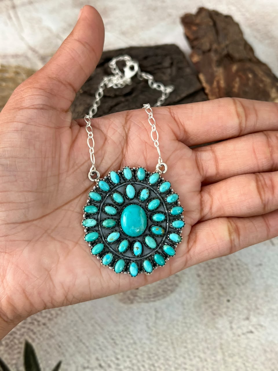 Handmade Sterling Silver Kingman Turquoise Necklace Signed Nizhoni