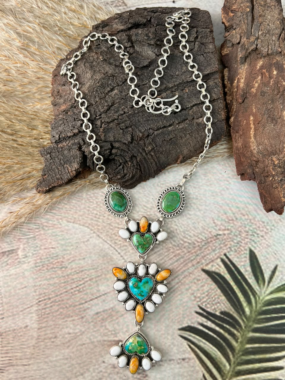 Handmade Sterling Silver Sonoran Mountain Turquoise with Bumblebee and White Buffalo Spring Collection: Necklace Signed Nizhoni