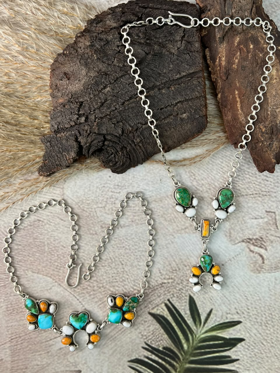 Handmade Sterling Silver Sonoran Mountain Turquoise with Bumblebee and White Buffalo Spring Collection: Naja Necklace Signed Nizhoni