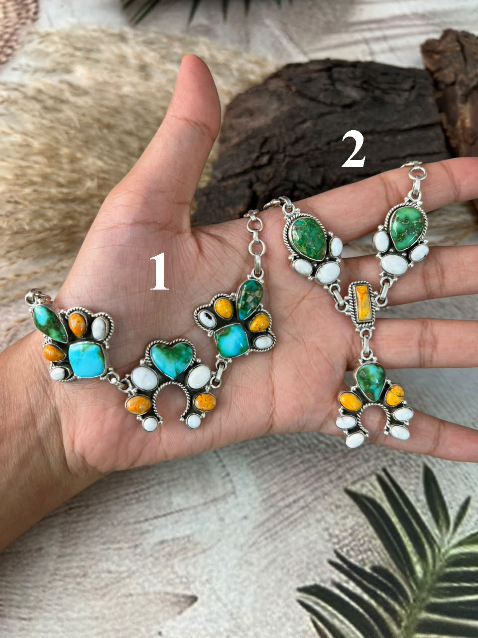 Handmade Sterling Silver Sonoran Mountain Turquoise with Bumblebee and White Buffalo Spring Collection: Naja Necklace Signed Nizhoni