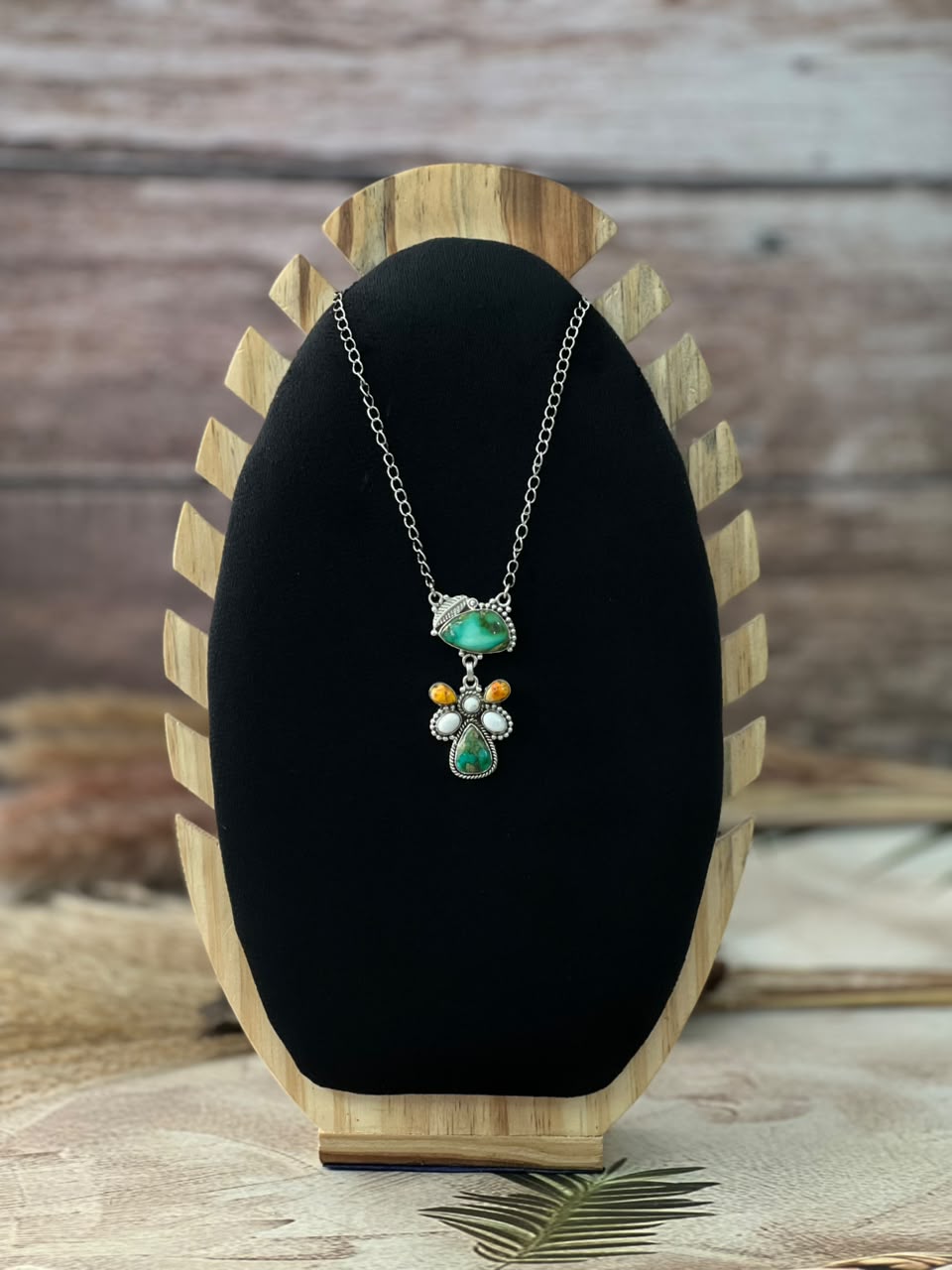 Handmade Sterling Silver Sonoran Mountain Turquoise with Bumblebee and White Buffalo Spring Collection: Necklace Signed Nizhoni