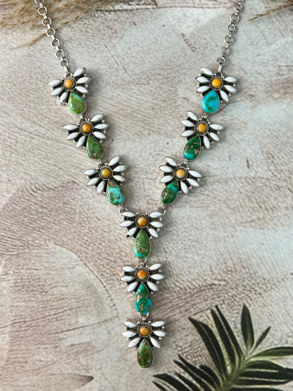 Handmade Sterling Silver Sonoran Mountain Turquoise with Bumblebee and White Buffalo Spring Collection: Necklace Signed Nizhoni