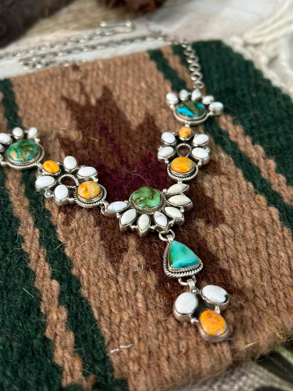 Handmade Sterling Silver Sonoran Mountain Turquoise with Bumblebee and White Buffalo Spring Collection: Necklace Signed Nizhoni
