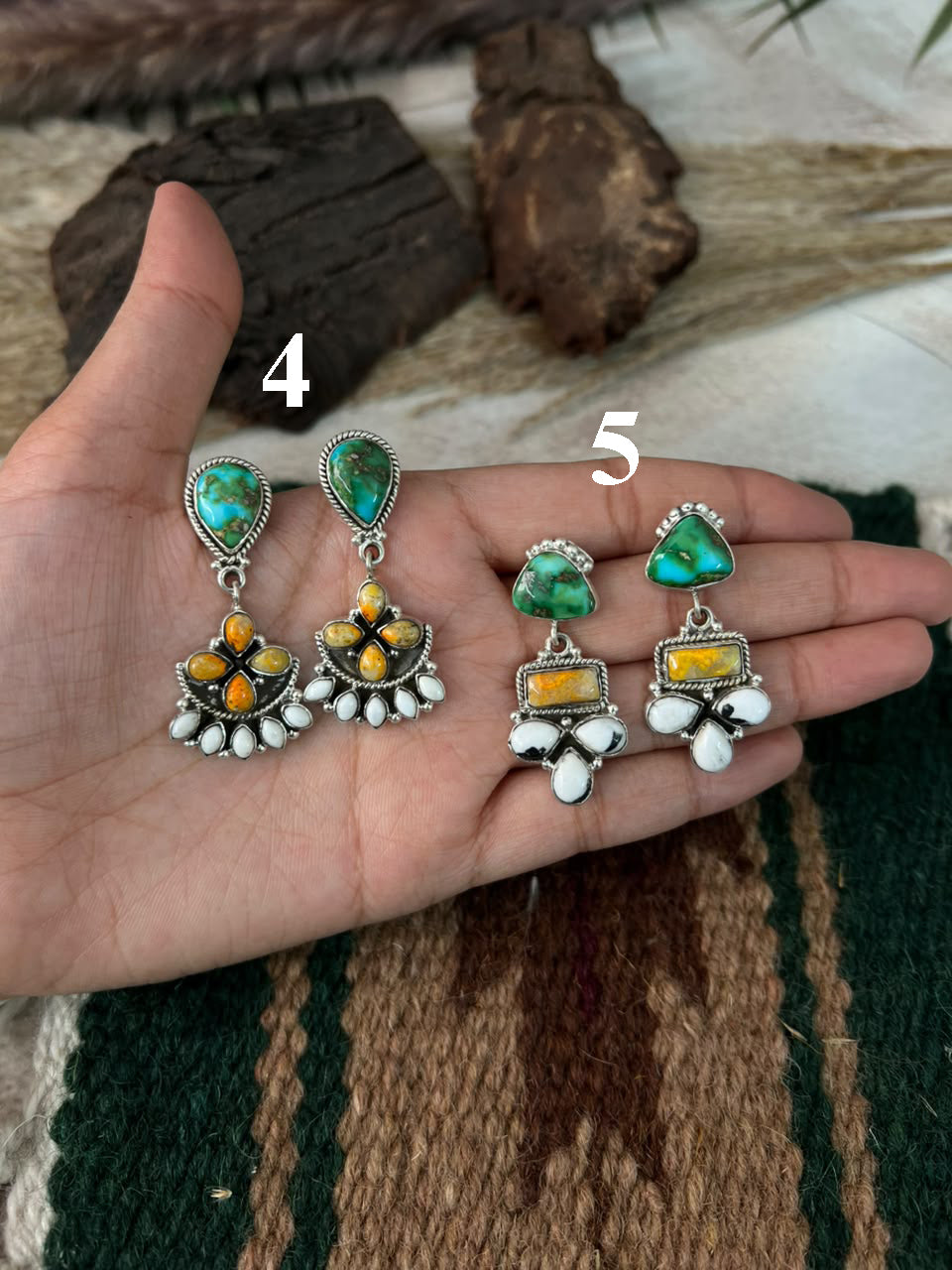 Handmade Sterling Silver Sonoran Mountain Turquoise with Bumblebee and White Buffalo Spring Collection: Post Dangle Earrings Signed Nizhoni