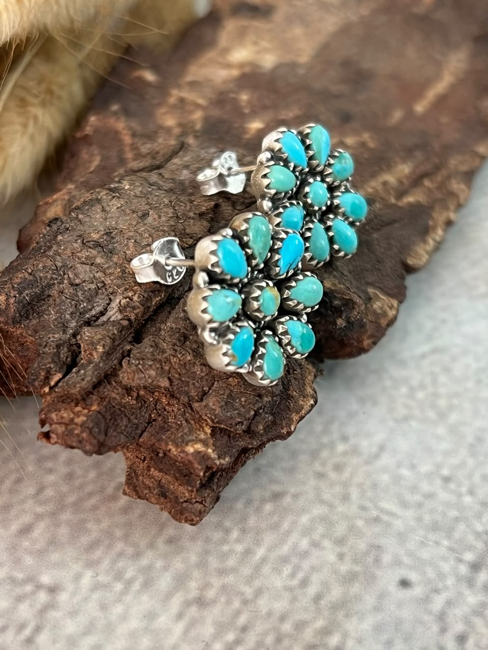 Handmade Sterling Silver Kingman Turquoise Post Studs Earrings Signed Nizhoni