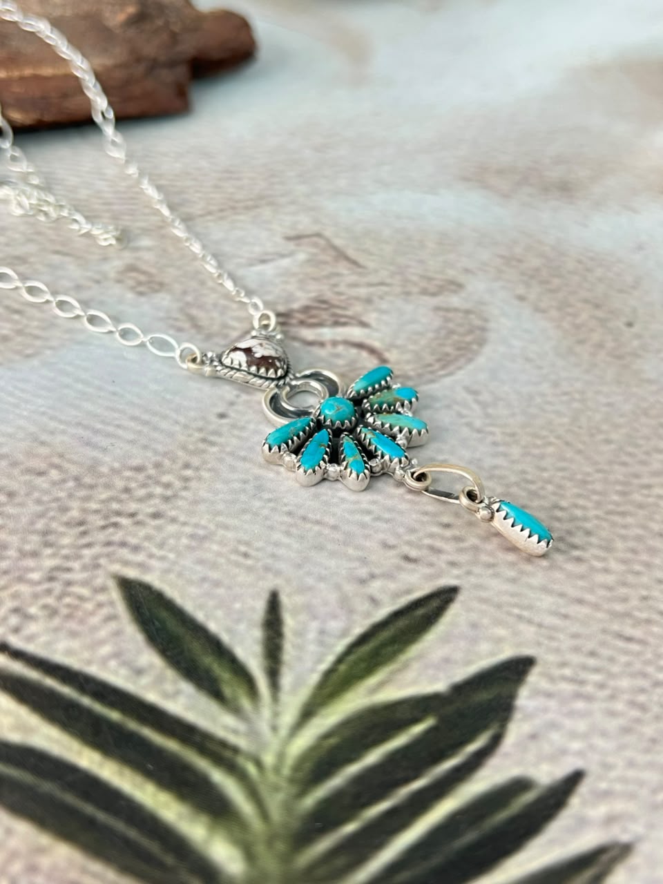 Handmade Sterling Silver Kingman Turquoise with Wildhorse Magnesite Necklace Signed Nizhoni
