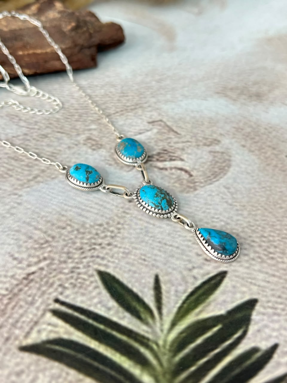 Handmade Sterling Silver Blue Kingman Turquoise Necklace Signed Nizhoni