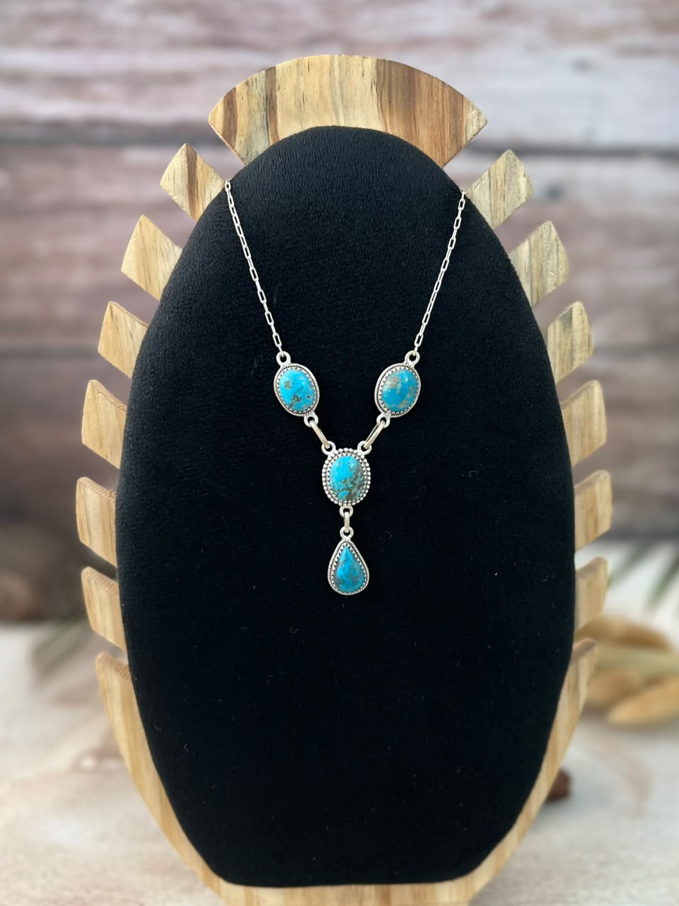 Handmade Sterling Silver Blue Kingman Turquoise Necklace Signed Nizhoni