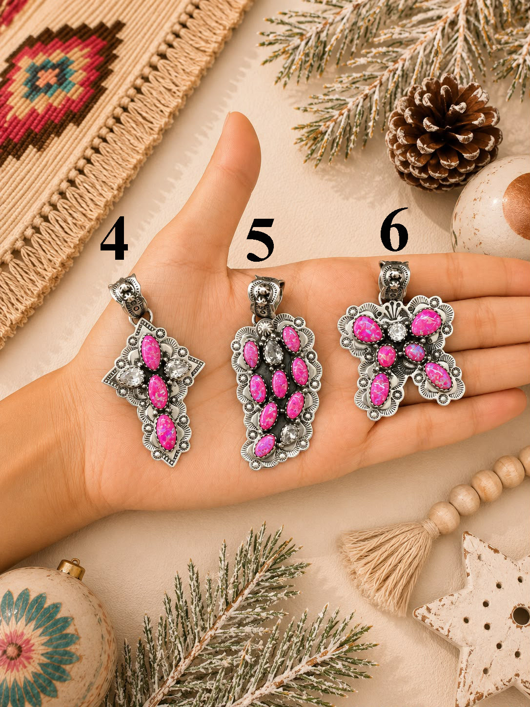 Handmade Sterling Silver Hot Pink with Cubic Zirconia Christmas Ornaments Collection: Pendant Signed Nizhoni (7)