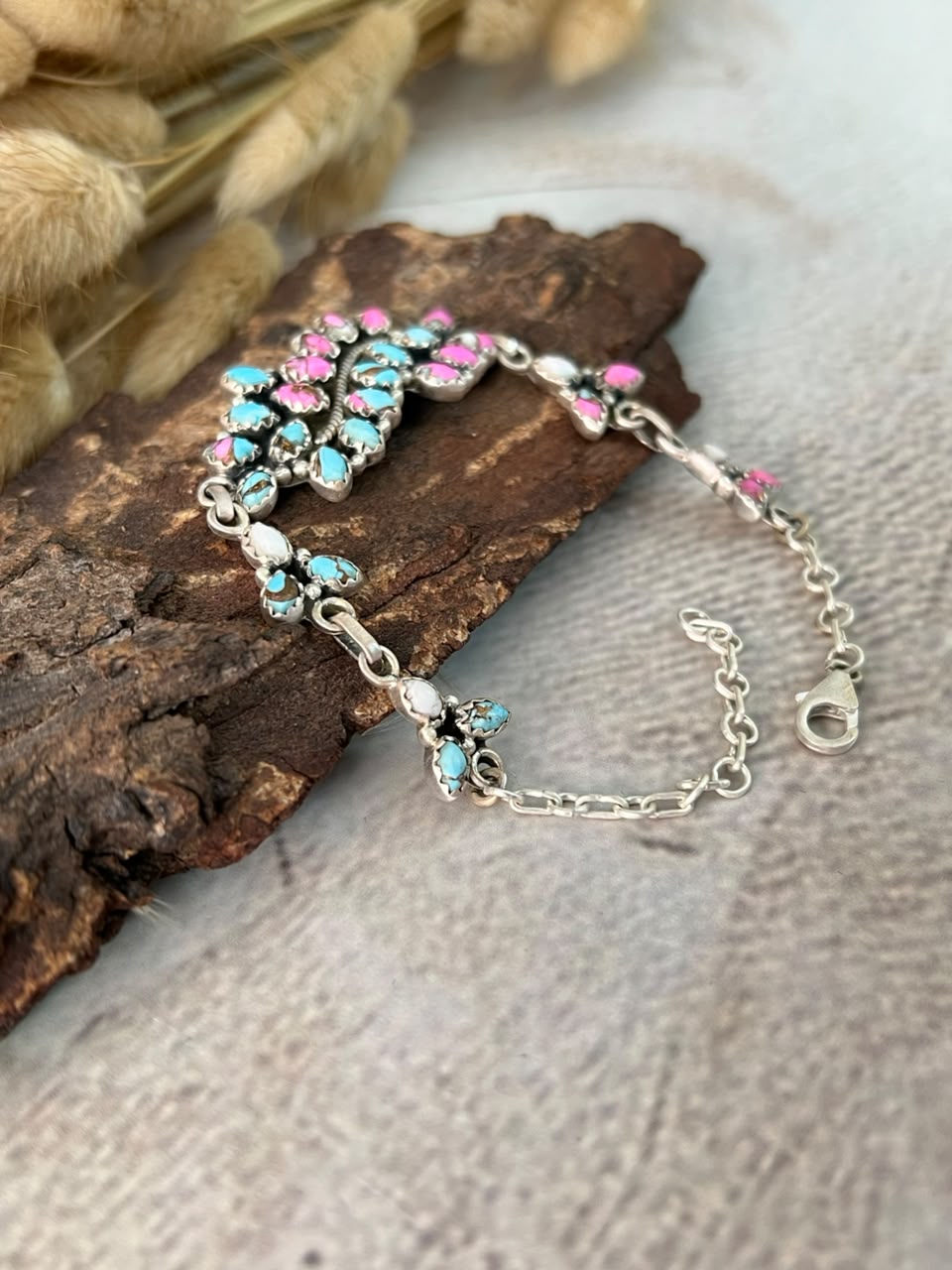 Handmade Sterling Silver Cotton Candy Chain Bracelet Signed Nizhoni