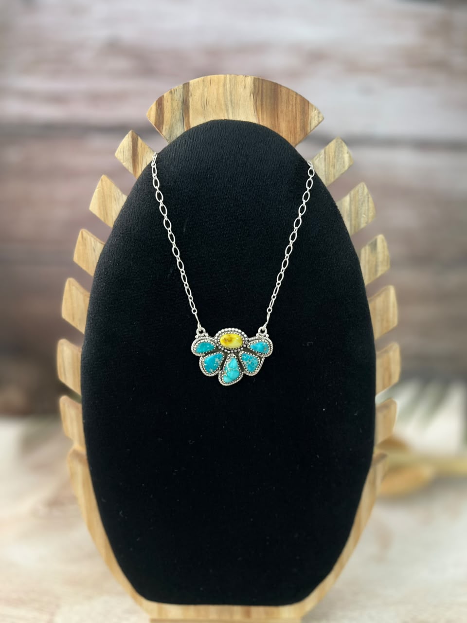 Handmade Sterling Silver White Water with Palomino Turquoise Necklace Signed Nizhoni