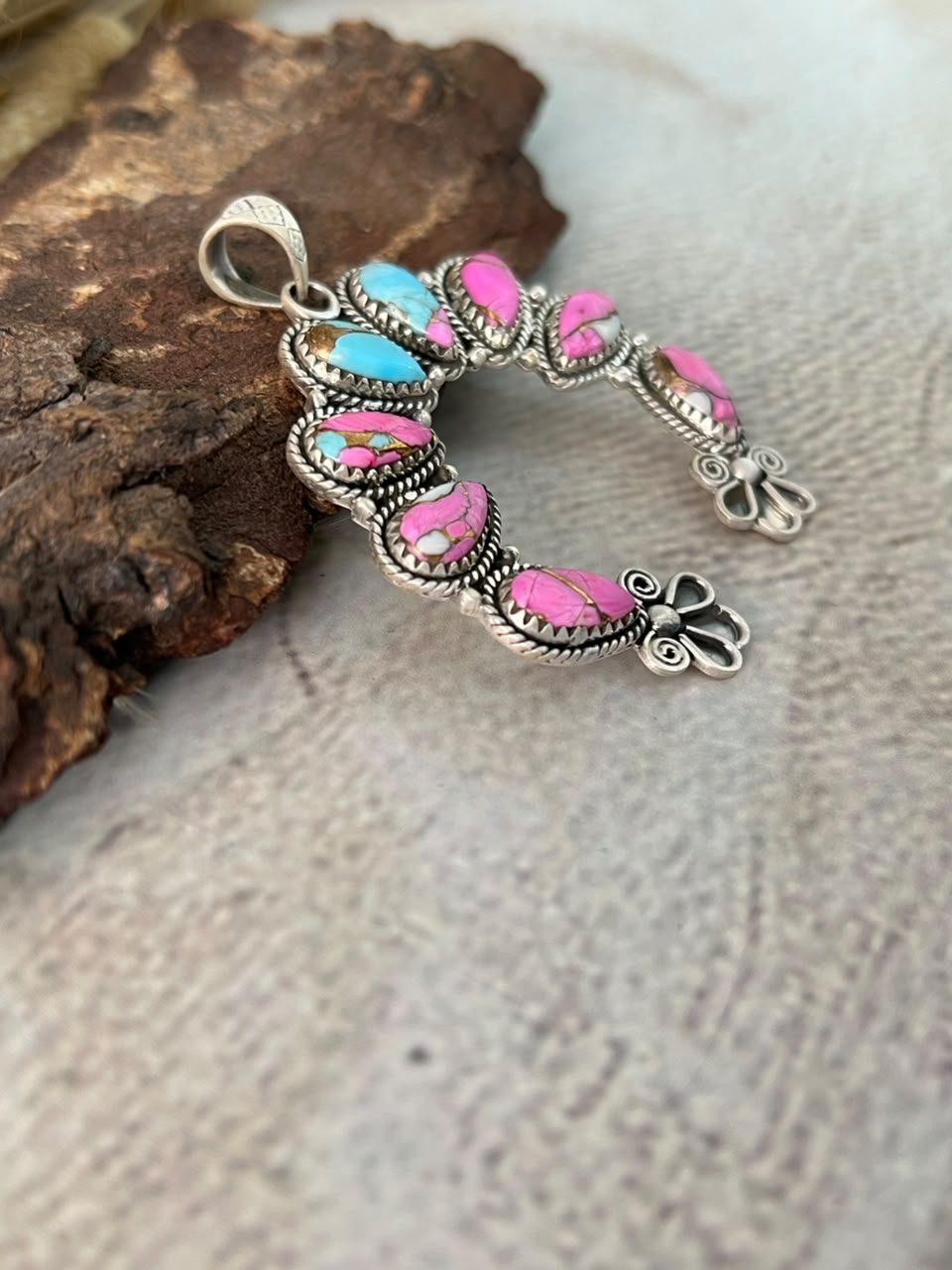 Handmade Sterling Silver Cotton Candy Naja Pendant Signed Nizhoni