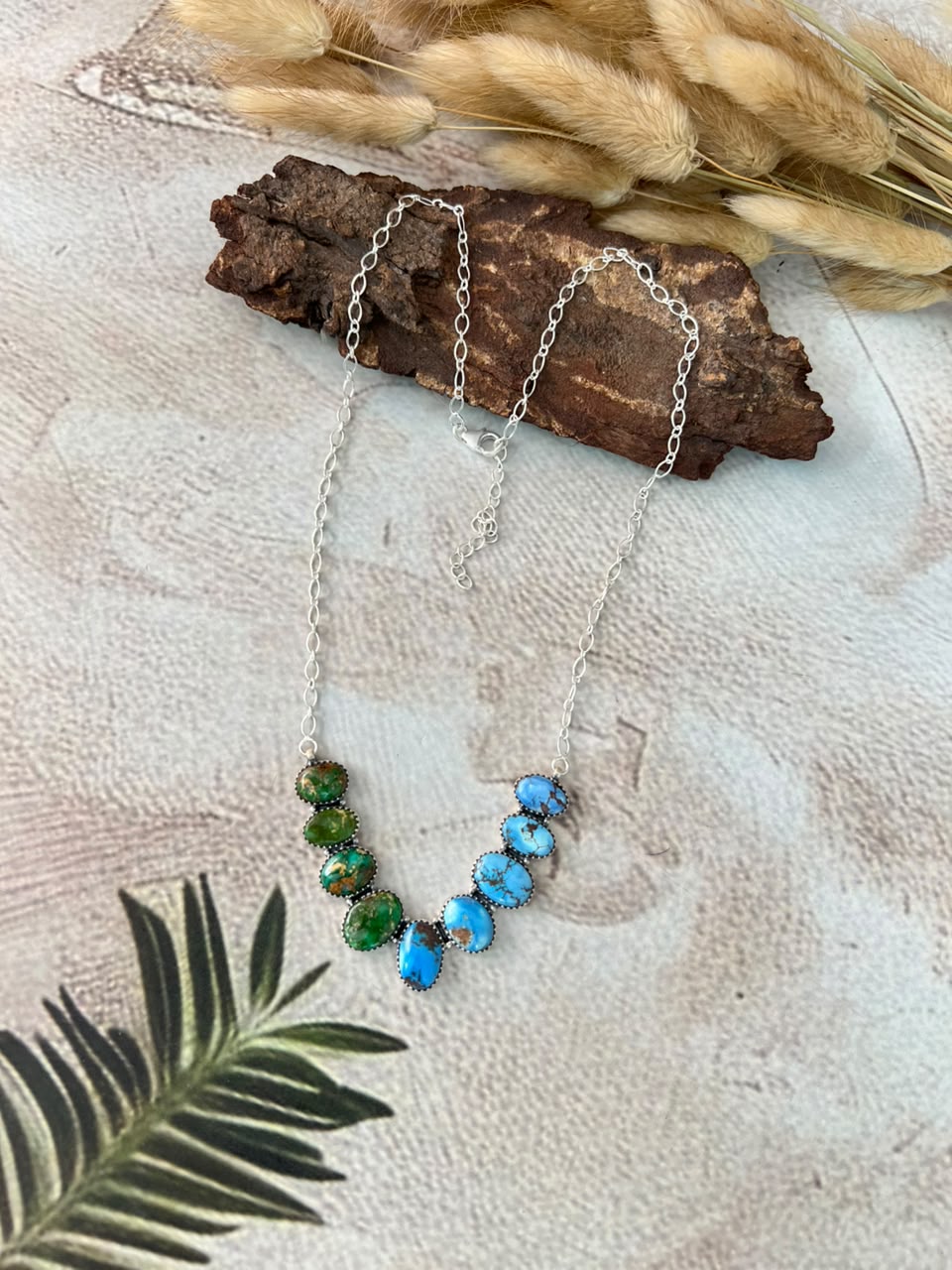 Handmade Sterling Silver Golden Hills with Sonoran Mountain Turquoise Necklace Signed Nizhoni