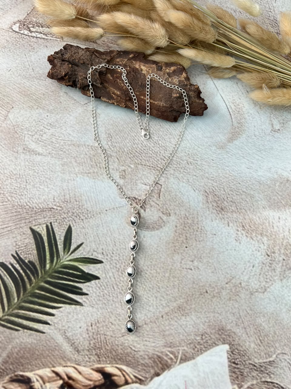 Handmade Sterling Silver White Buffalo Drop Necklace Signed Nizhoni