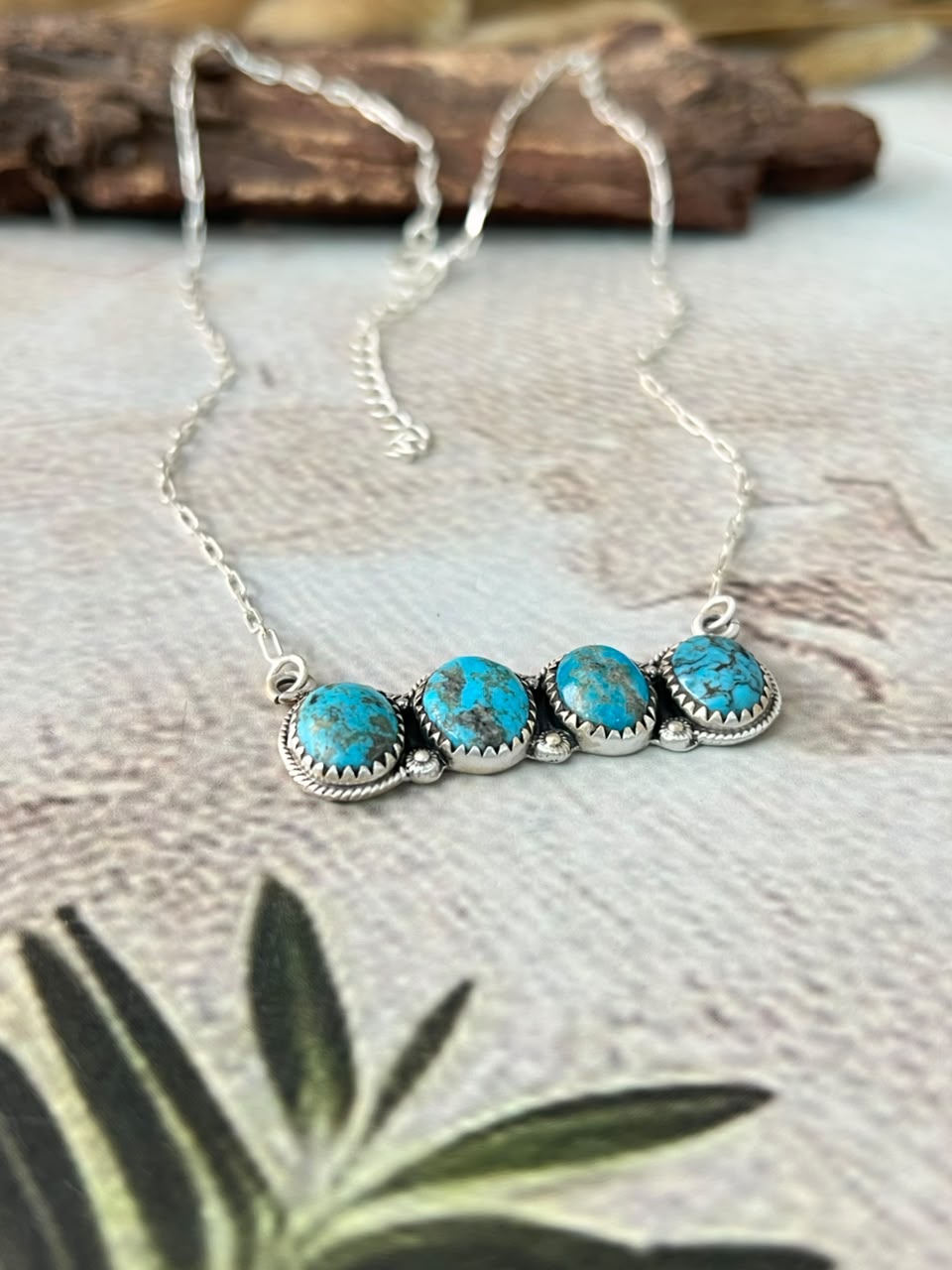 Handmade Sterling Silver Blue Kingman Turquoise Necklace Signed Nizhoni