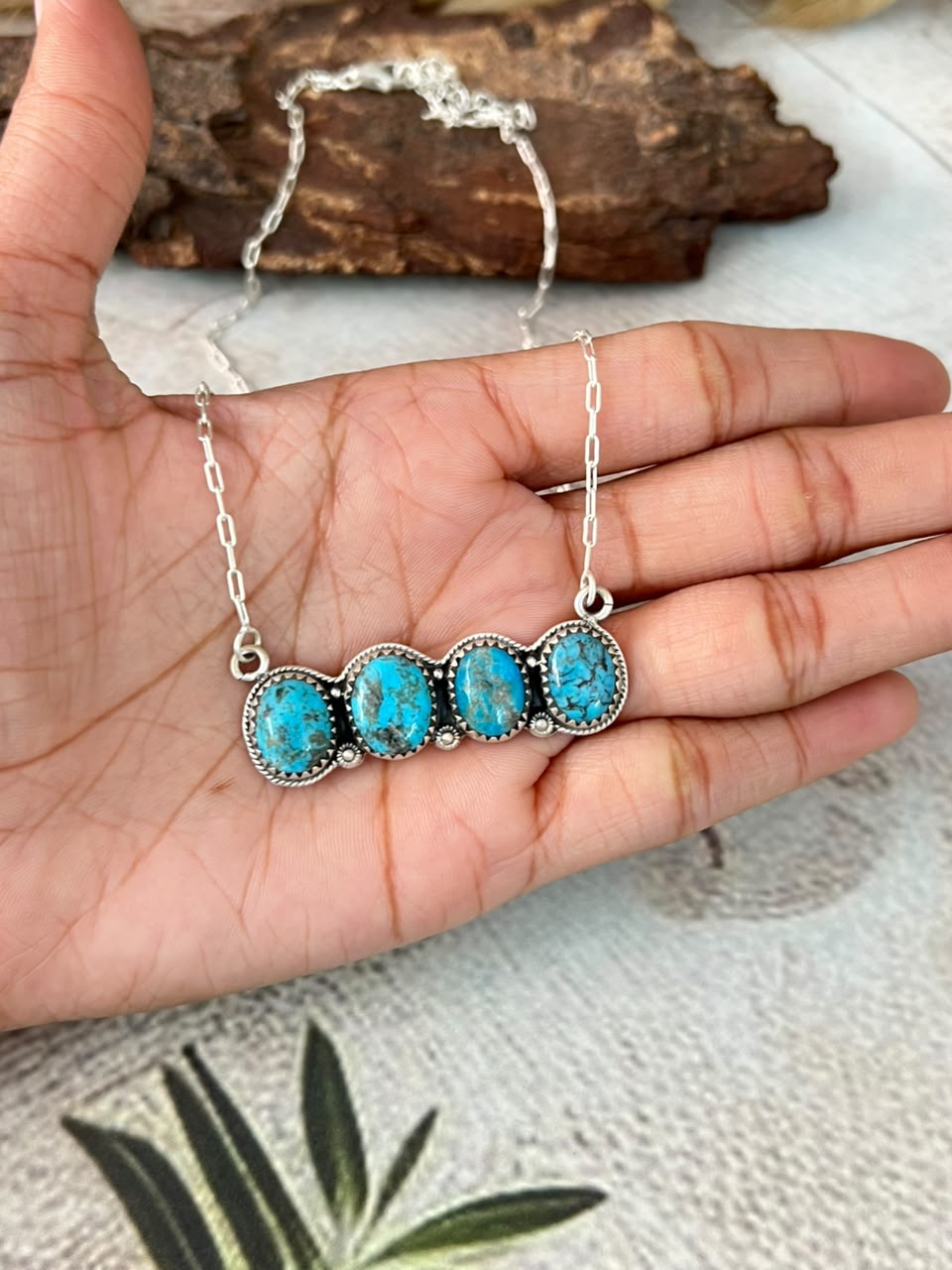 Handmade Sterling Silver Blue Kingman Turquoise Necklace Signed Nizhoni