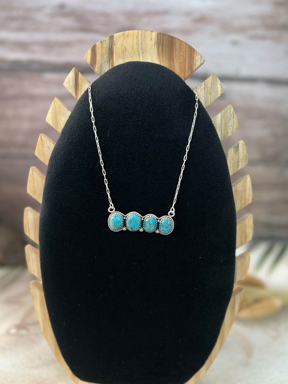 Handmade Sterling Silver Blue Kingman Turquoise Necklace Signed Nizhoni