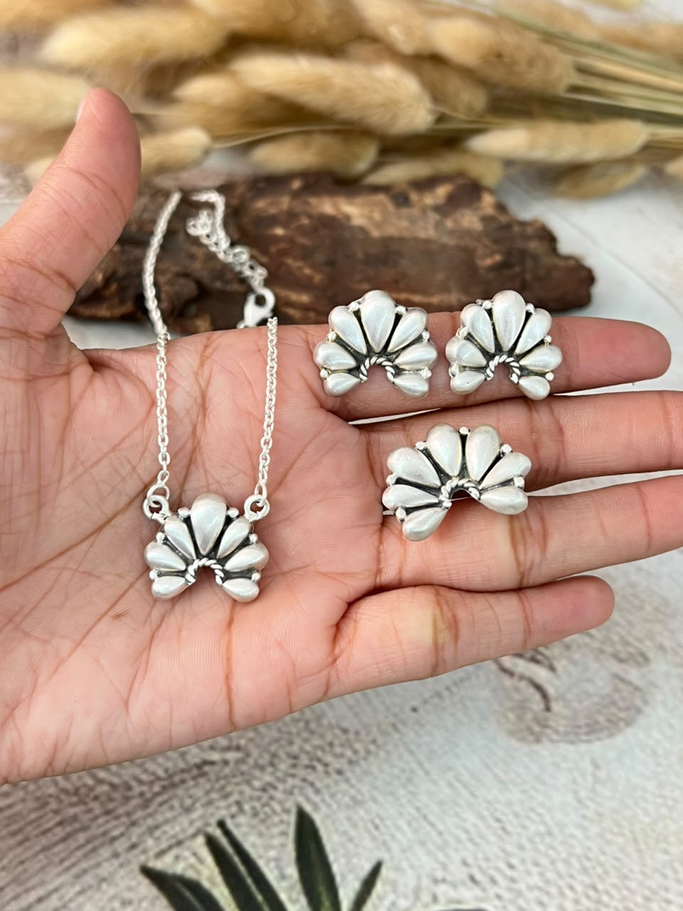 Handmade Sterling Silver Beautiful Necklace Ring and Earrings Set Signed Nizhoni