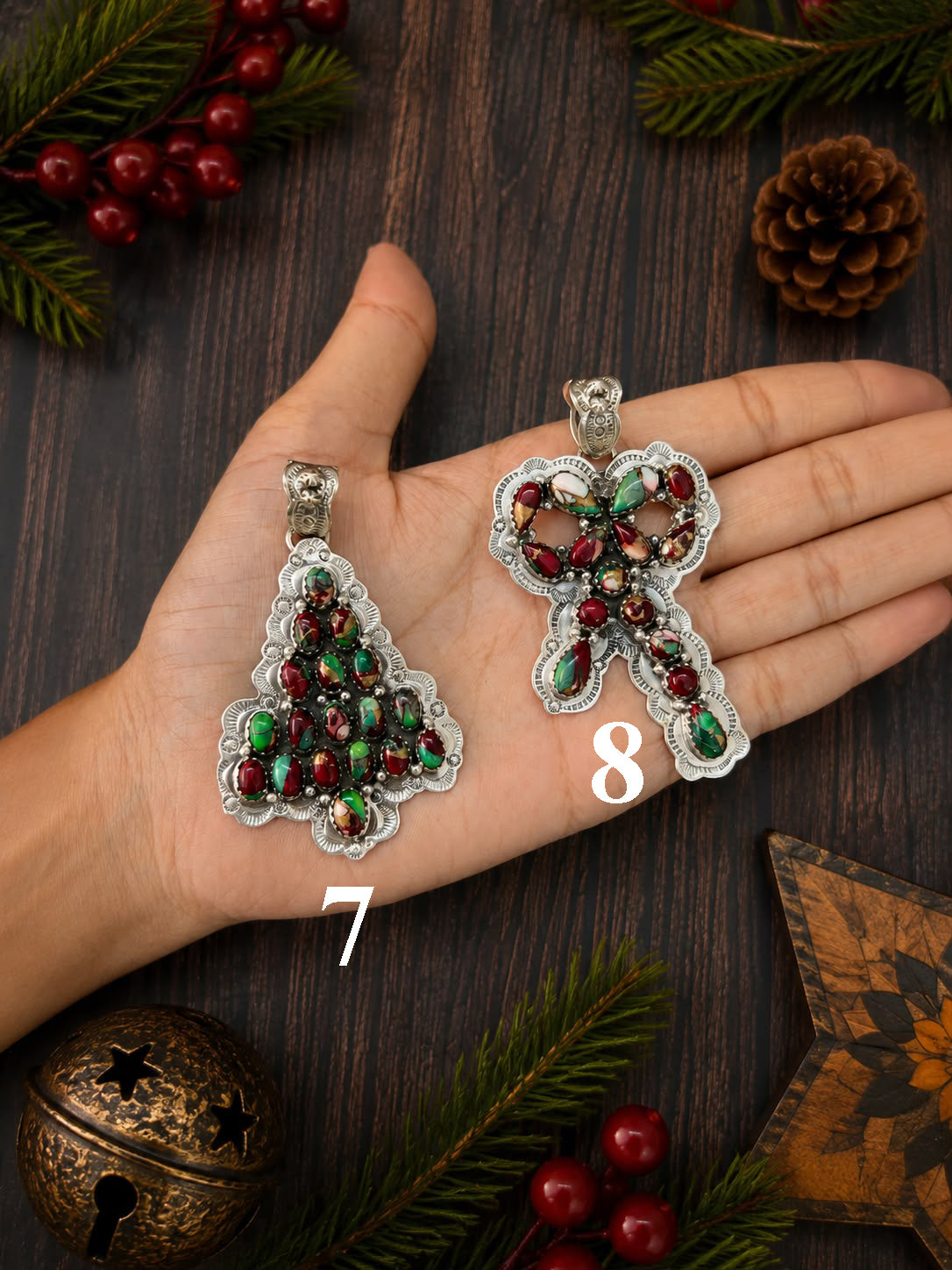 Handmade Sterling Silver Christmas Dahlia Ornaments Collection: Pendant Signed Nizhoni (4)