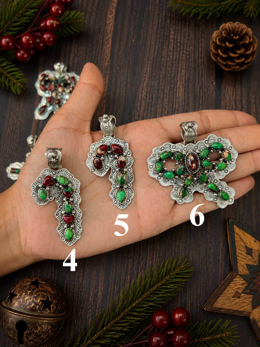 Handmade Sterling Silver Christmas Dahlia Ornaments Collection: Pendant Signed Nizhoni (4)