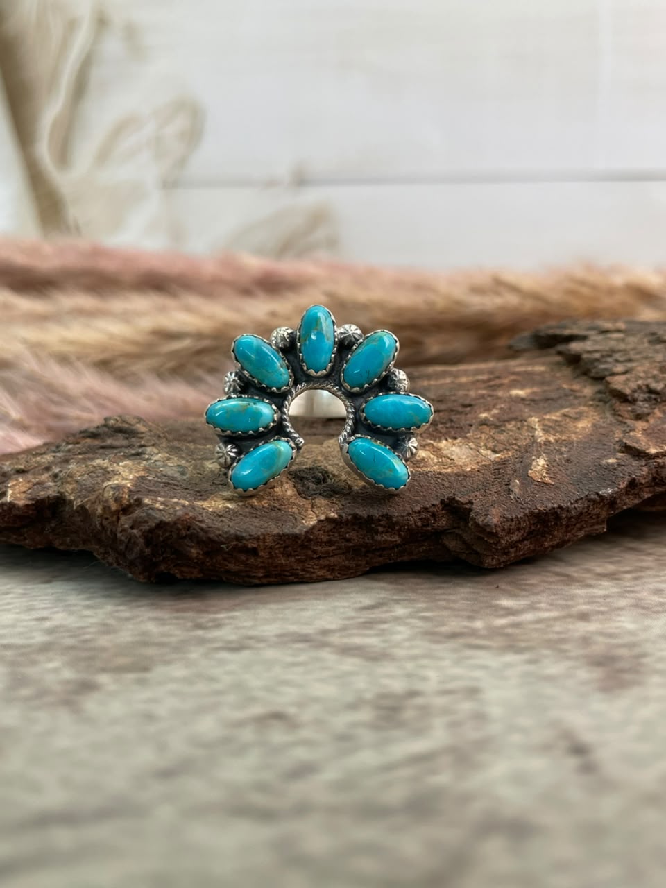 Handmade Sterling Silver Kingman Turquoise Adjustable Naja Ring Signed Nizhoni