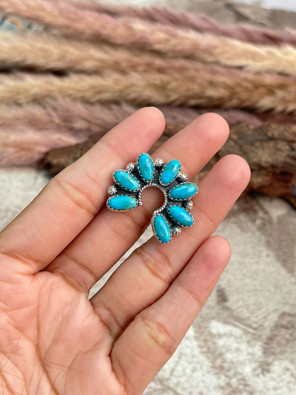 Handmade Sterling Silver Kingman Turquoise Adjustable Naja Ring Signed Nizhoni