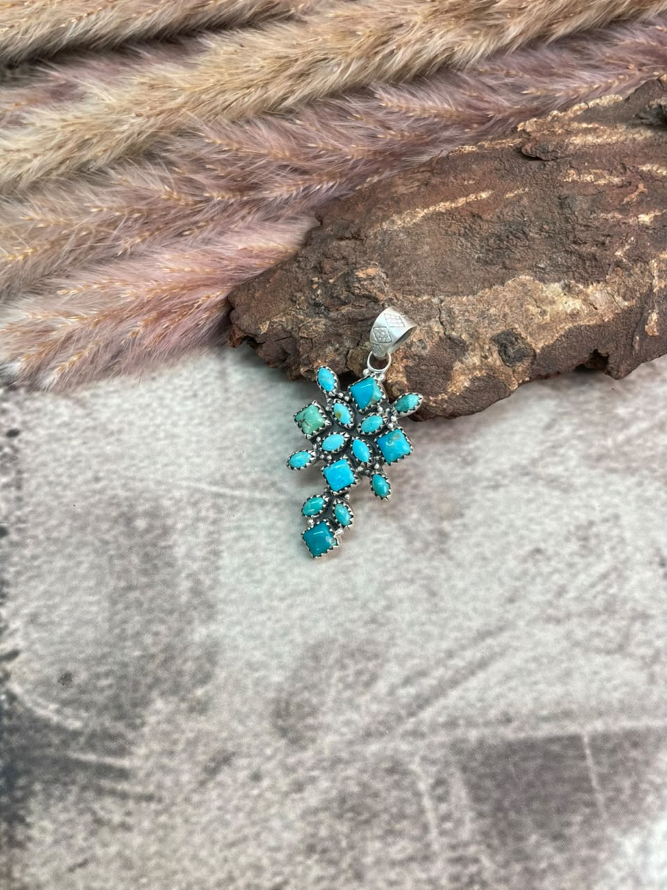 Handmade Sterling Silver Kingman Turquoise Pendant Signed Nizhoni