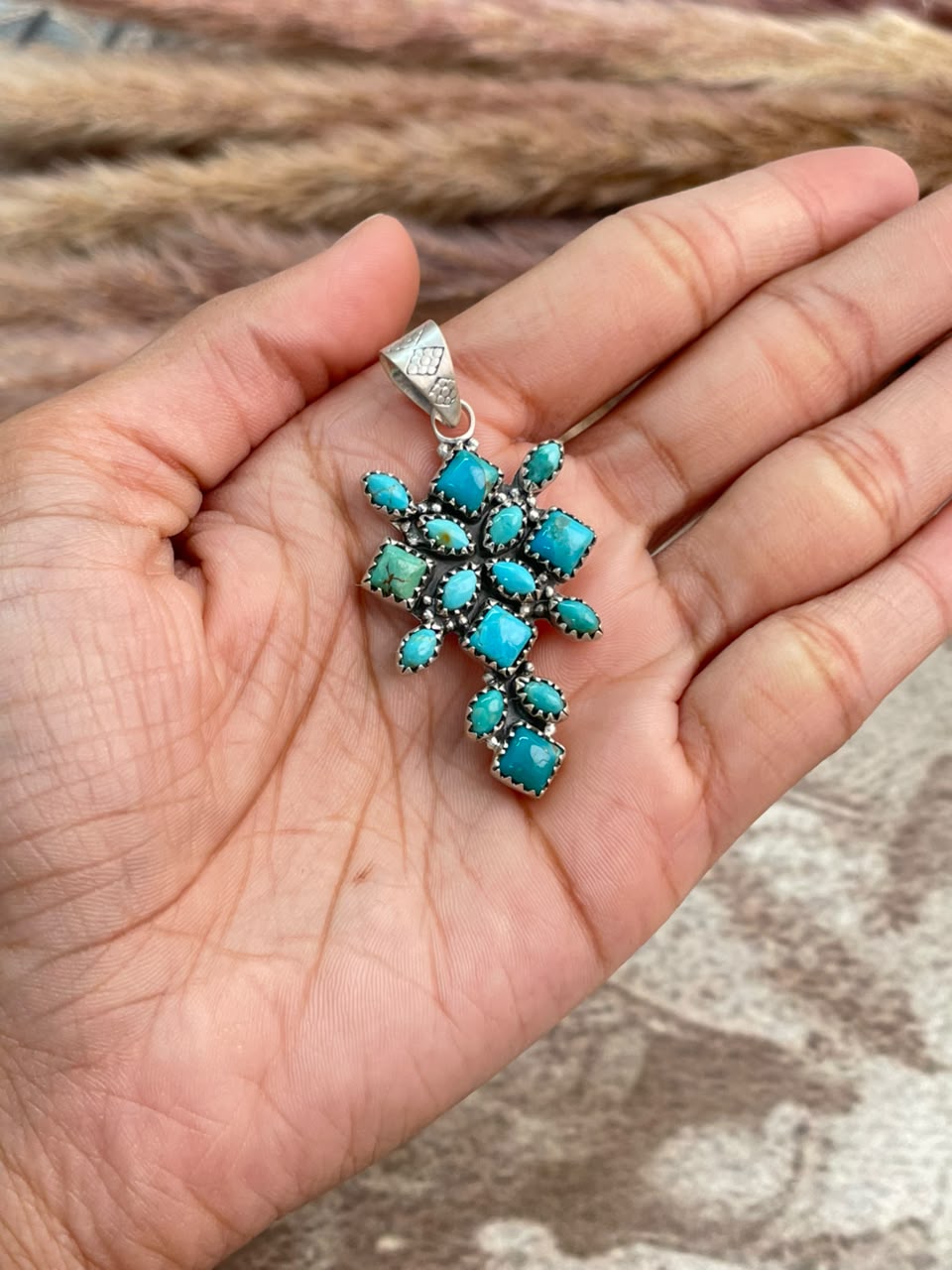 Handmade Sterling Silver Kingman Turquoise Pendant Signed Nizhoni