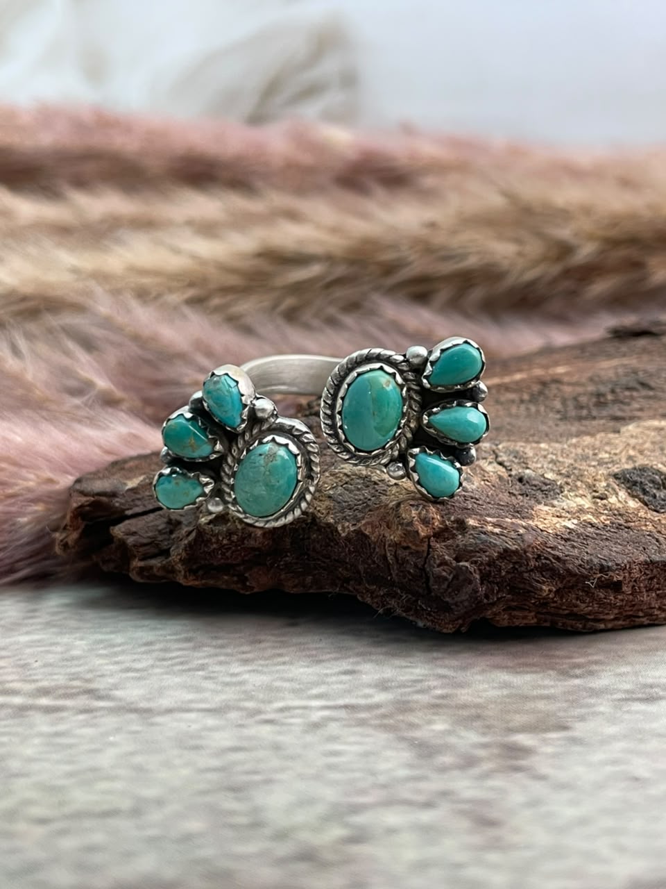 Handmade Sterling Silver Kingman Turquoise Adjustable Ring Signed Nizhoni