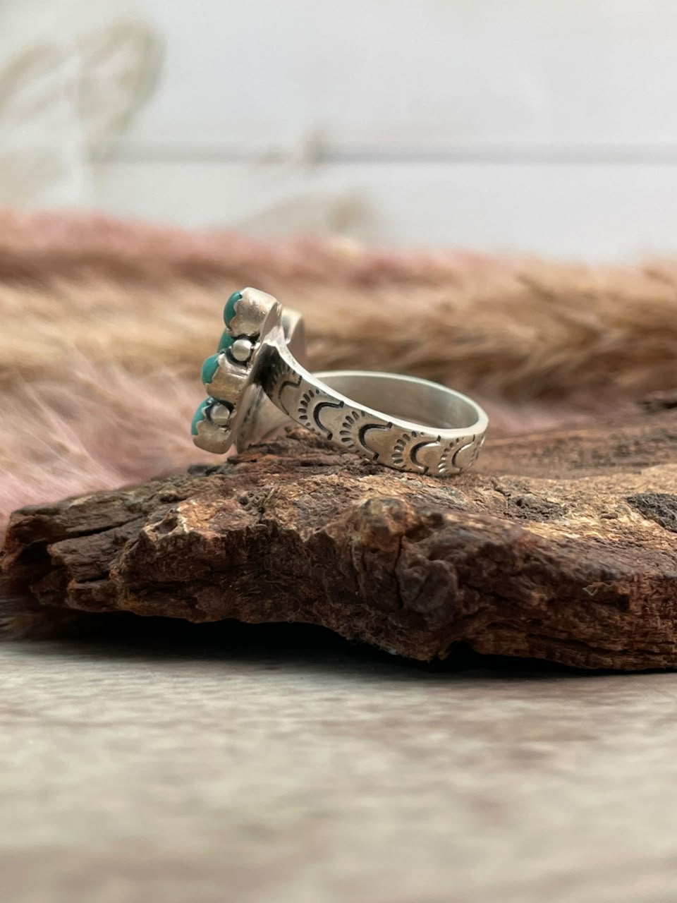 Handmade Sterling Silver Kingman Turquoise Adjustable Ring Signed Nizhoni