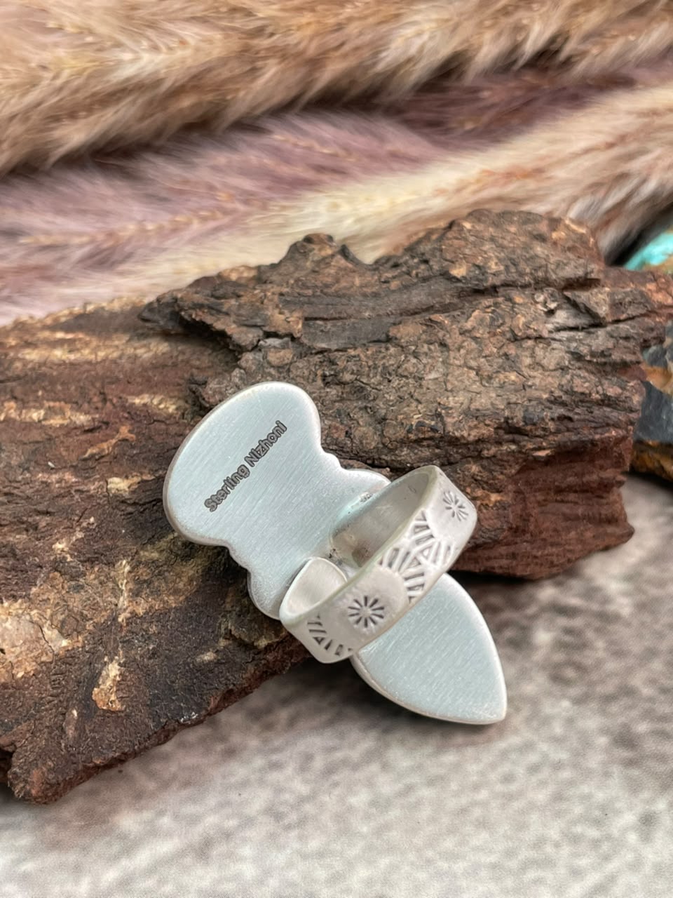 Handmade Sterling Silver Blue Kingman Turquoise Adjustable Ring Signed Nizhoni
