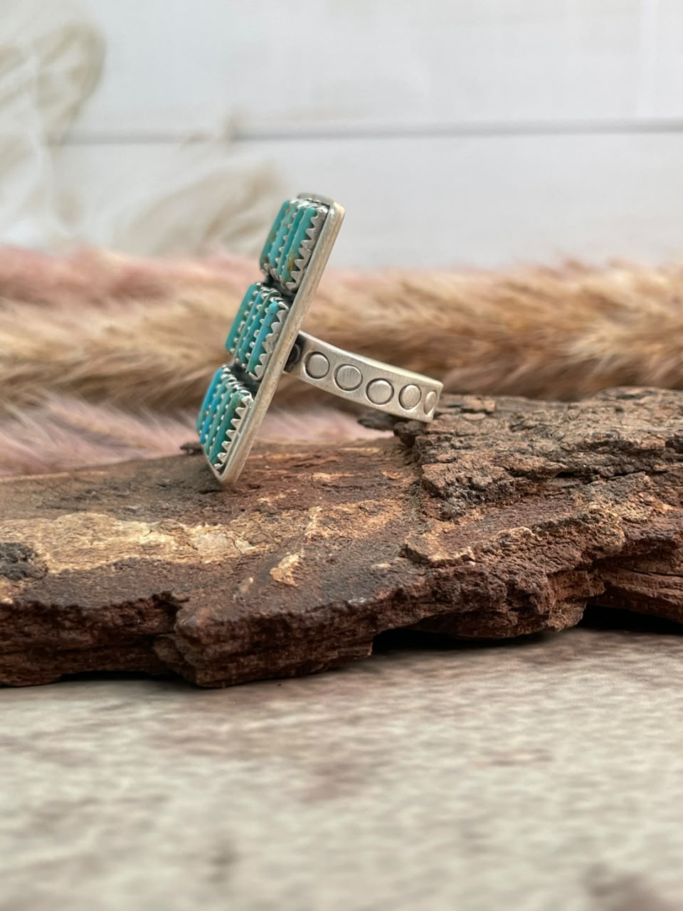 Handmade Sterling Silver Kingman Turquoise Adjustable Bar Ring Signed Nizhoni