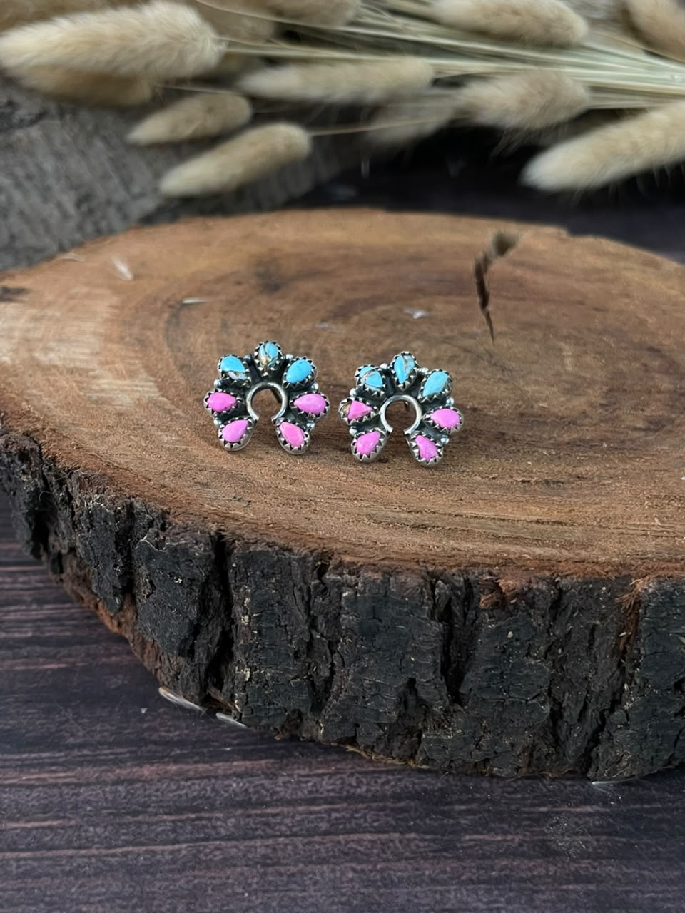 Handmade Sterling Silver Cotton Candy Naja Post Studs Earrings Signed Nizhoni