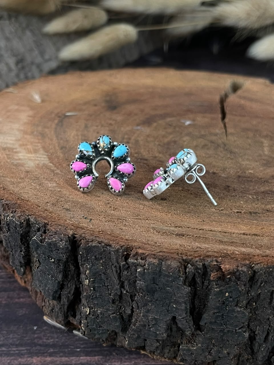 Handmade Sterling Silver Cotton Candy Naja Post Studs Earrings Signed Nizhoni