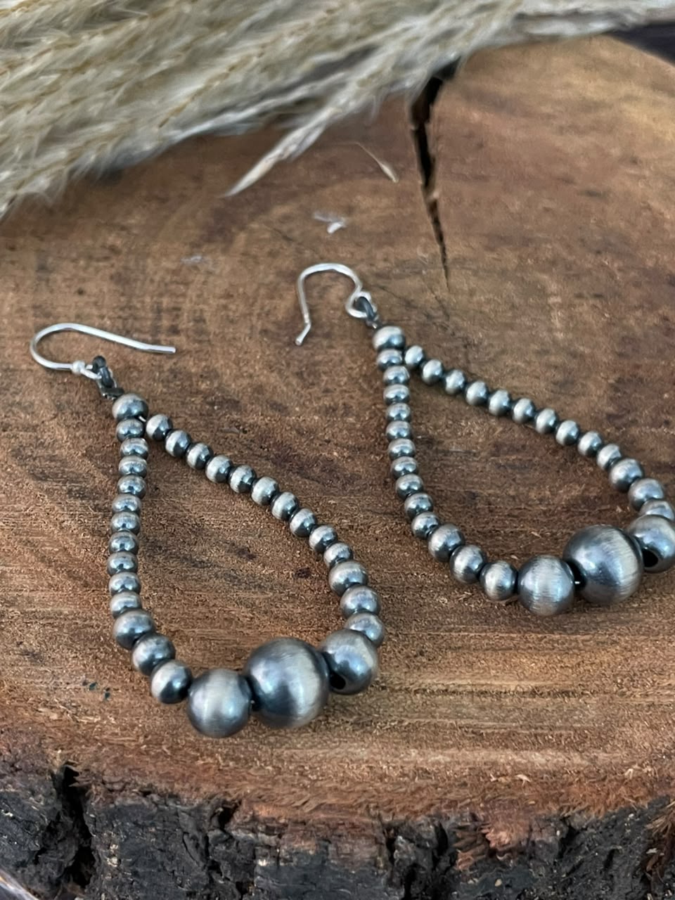 Handmade Sterling Silver Hook Dangle Beaded Earrings