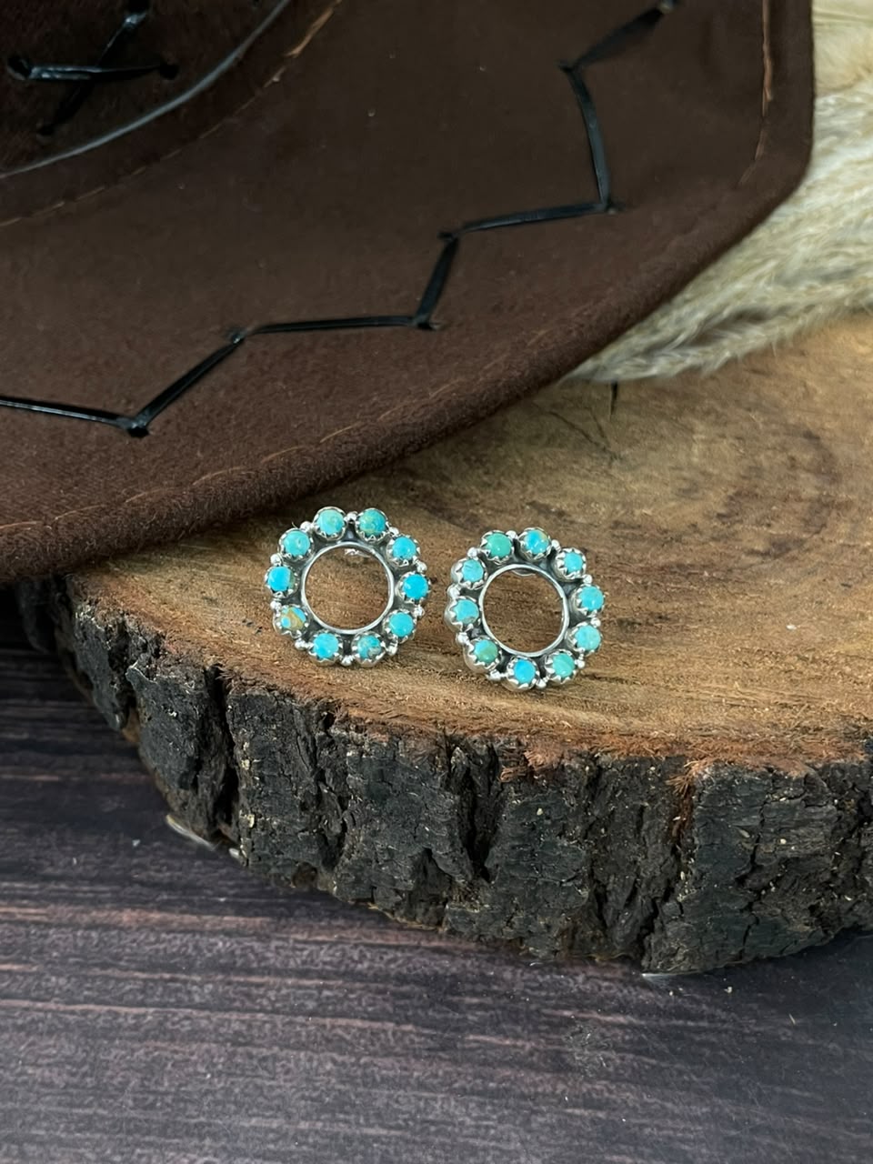 Handmade Sterling Silver Kingman Turquoise Post Studs Earrings Signed Nizhoni