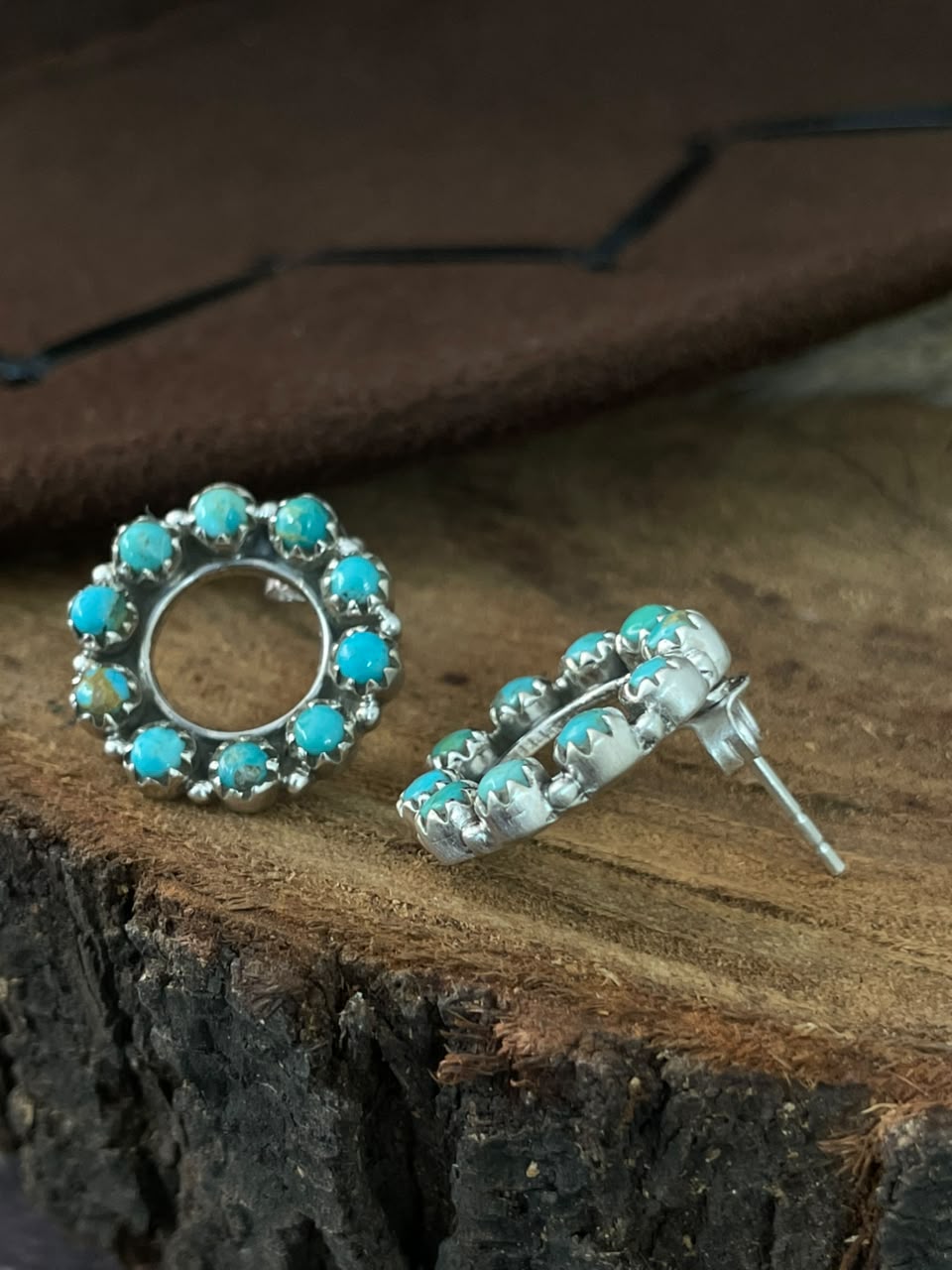 Handmade Sterling Silver Kingman Turquoise Post Studs Earrings Signed Nizhoni