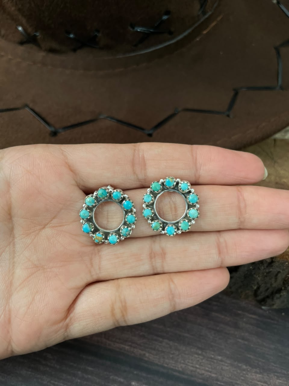 Handmade Sterling Silver Kingman Turquoise Post Studs Earrings Signed Nizhoni