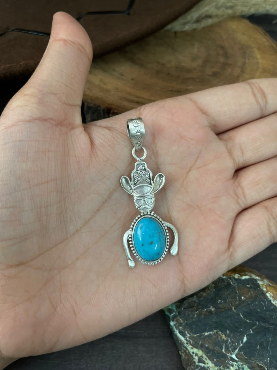 Handmade Sterling Silver Kingman Turquoise Pendant Signed Nizhoni (8)