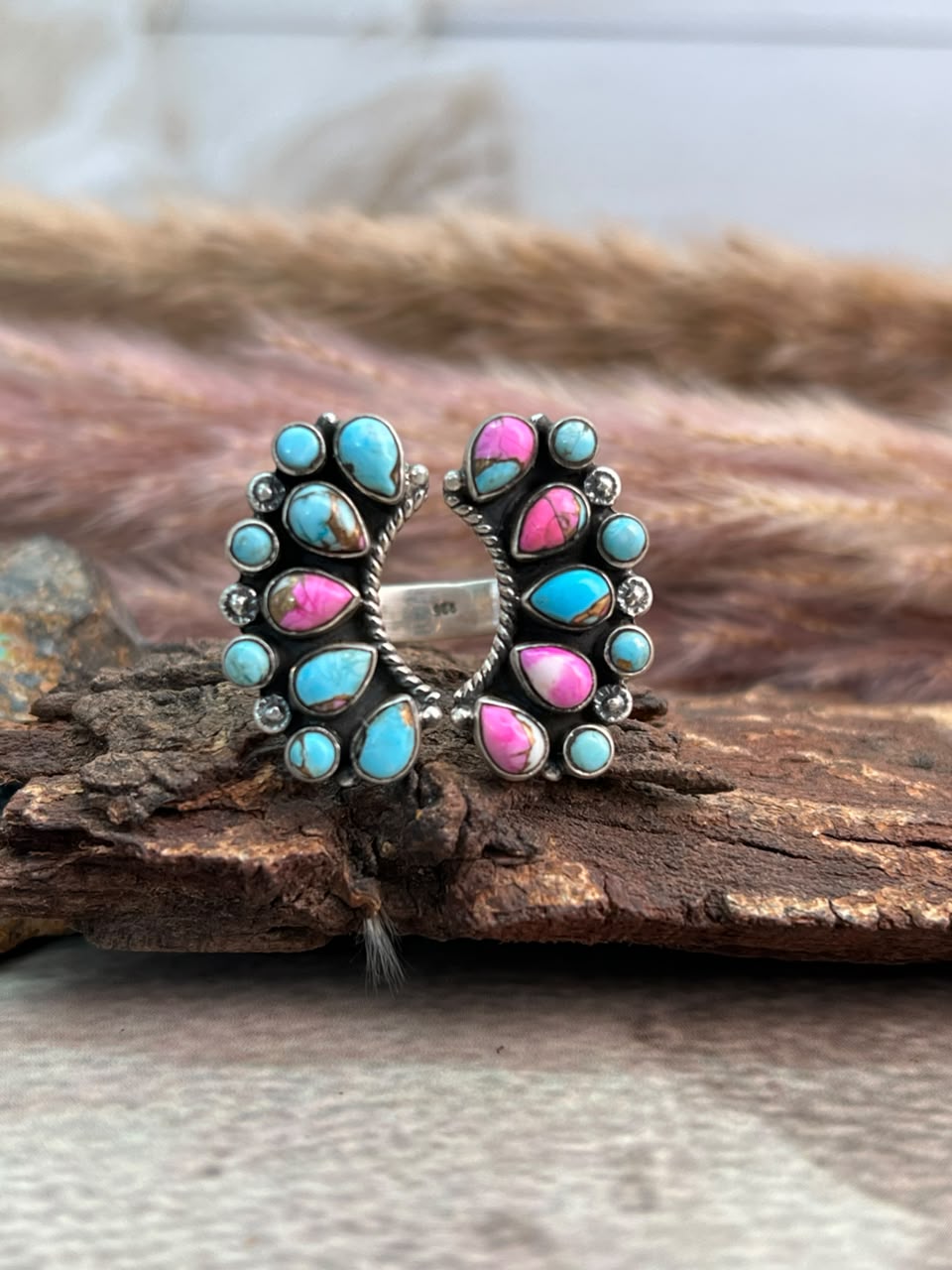 Handmade Sterling Silver Cotton Candy Adjustable Ring Signed Nizhoni