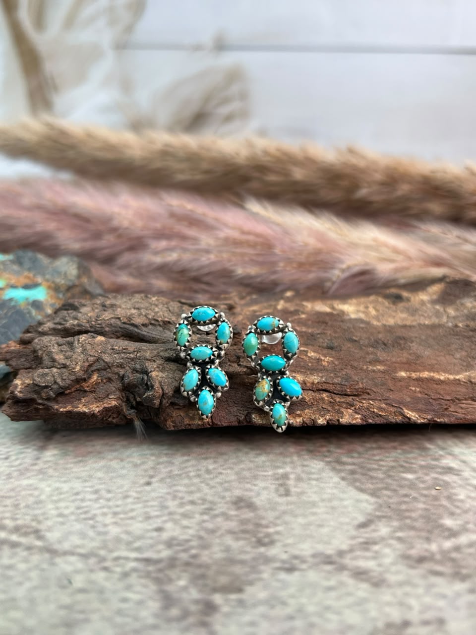Handmade Sterling Silver Kingman Turquoise Post Studs Earrings Signed Nizhoni