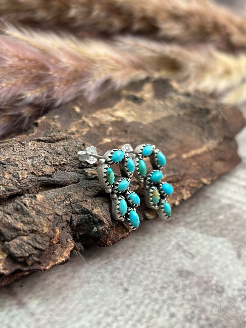 Handmade Sterling Silver Kingman Turquoise Post Studs Earrings Signed Nizhoni