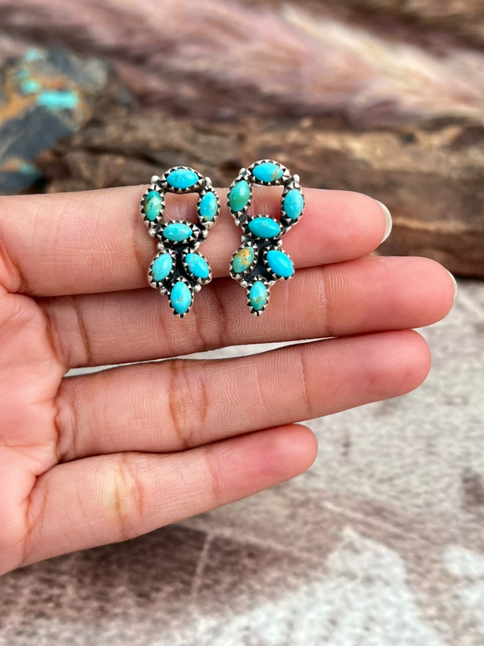 Handmade Sterling Silver Kingman Turquoise Post Studs Earrings Signed Nizhoni