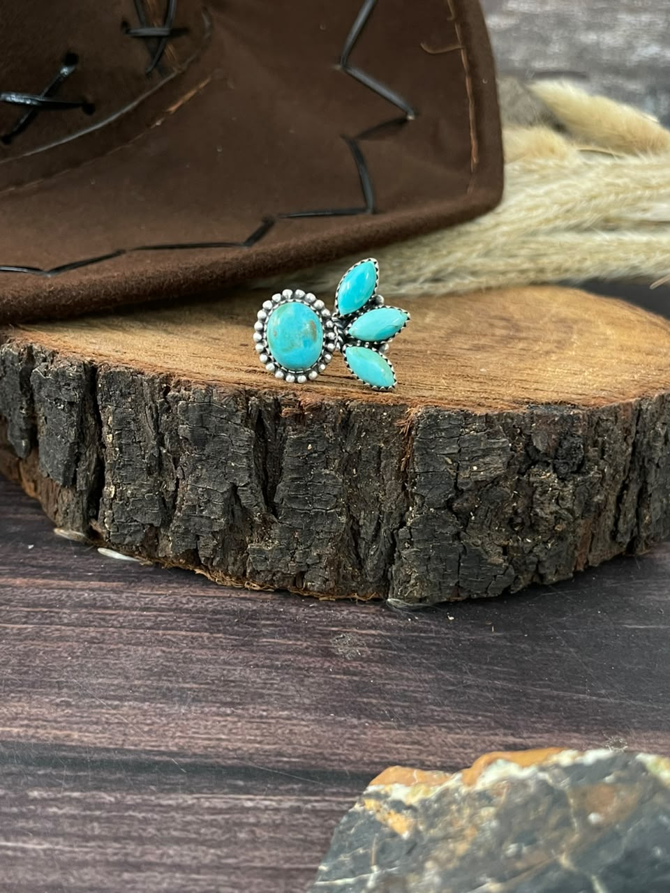 Handmade Sterling Silver Kingman Turquoise Adjustable Ring Signed Nizhoni