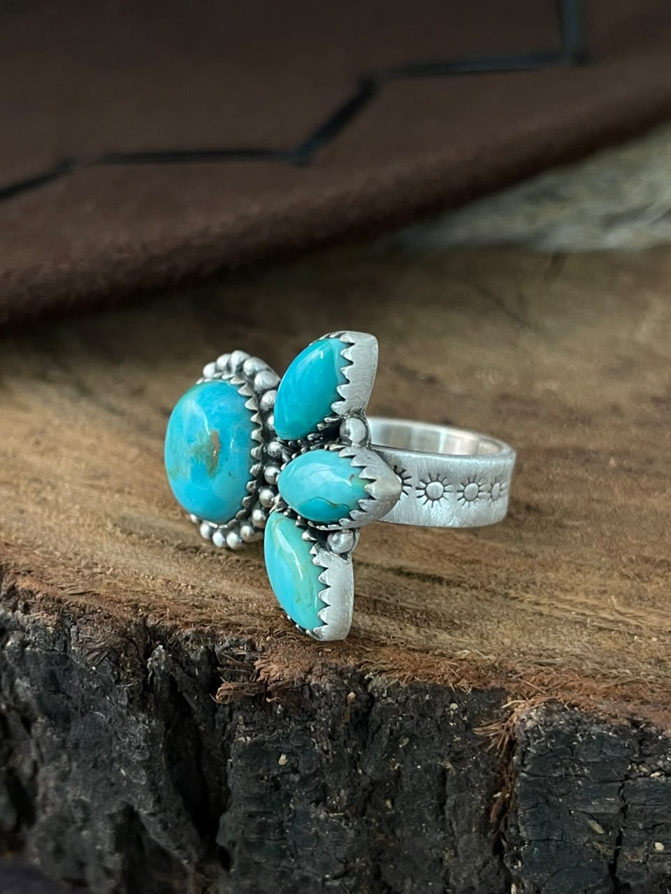 Handmade Sterling Silver Kingman Turquoise Adjustable Ring Signed Nizhoni