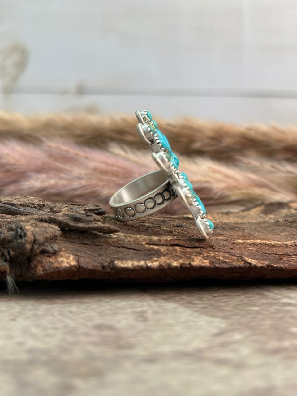 Handmade Sterling Silver Kingman Turquoise Naja Adjustable Ring Signed Nizhoni