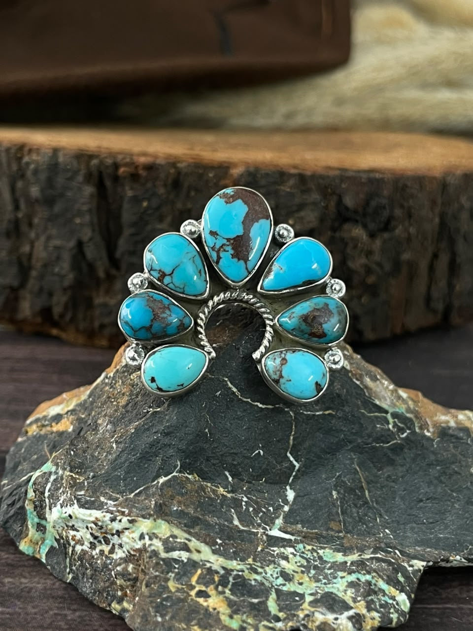 Handmade Sterling Silver Egyptian Turquoise Collection: Adjustable Naja Ring Signed Nizhoni