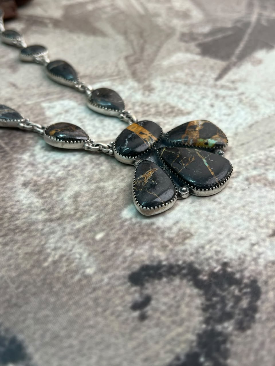 Handmade Sterling Silver Blackjack Turquoise Necklace Signed Nizhoni